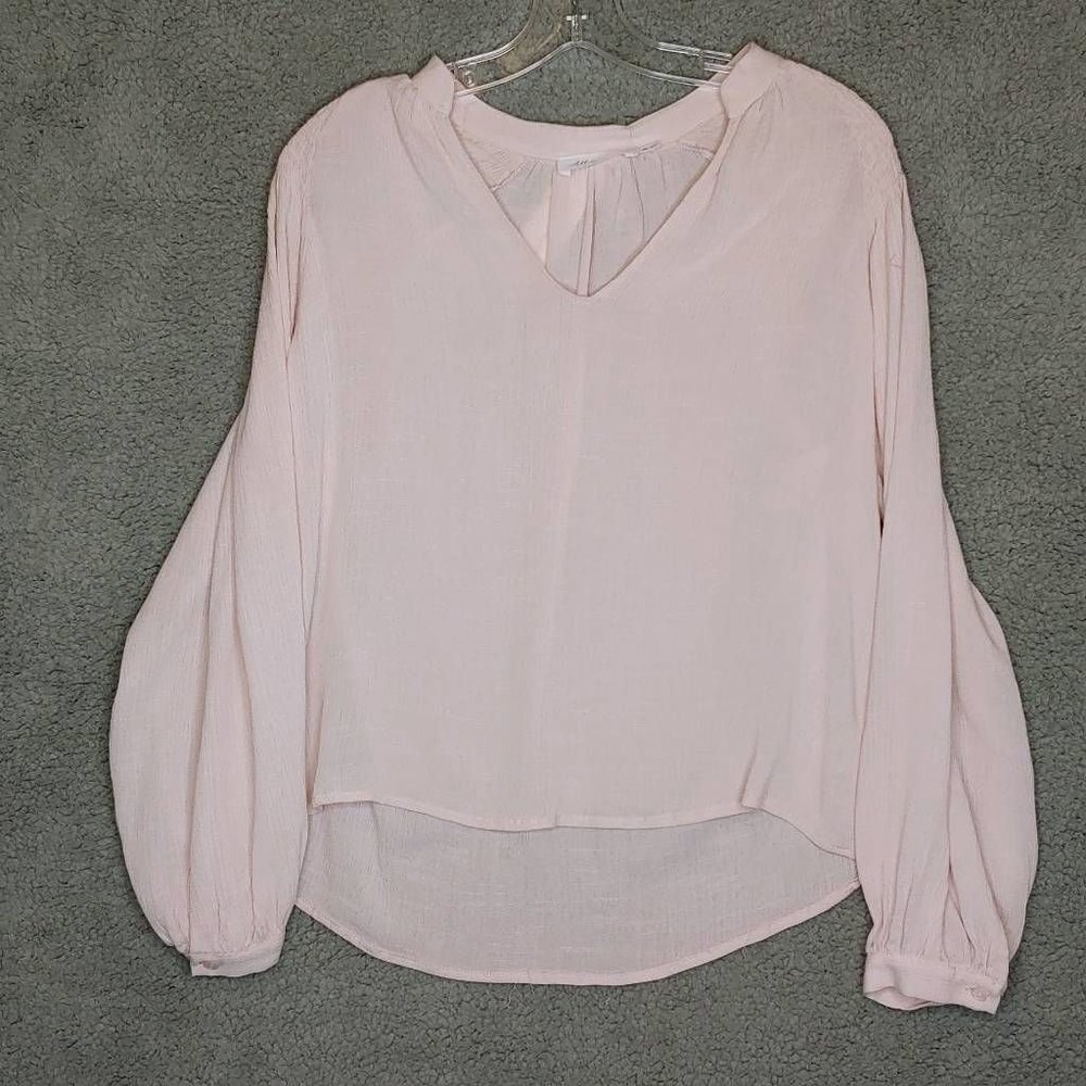 All In Favor Womens Blouse Pink Long Sleeve V Neck High Low XS New
